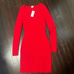 Abercrombie & Fitch Red V-Neck Long Sleeve Sweater Bodycon Dress